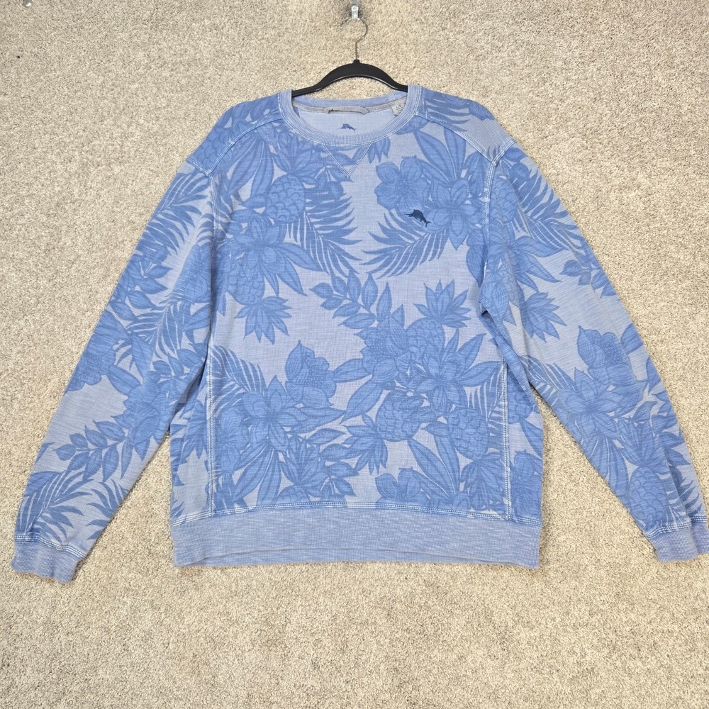 Tommy Bahama Tobago Bay Pullover Sweatshirt Mens Large Blue Crew floral print